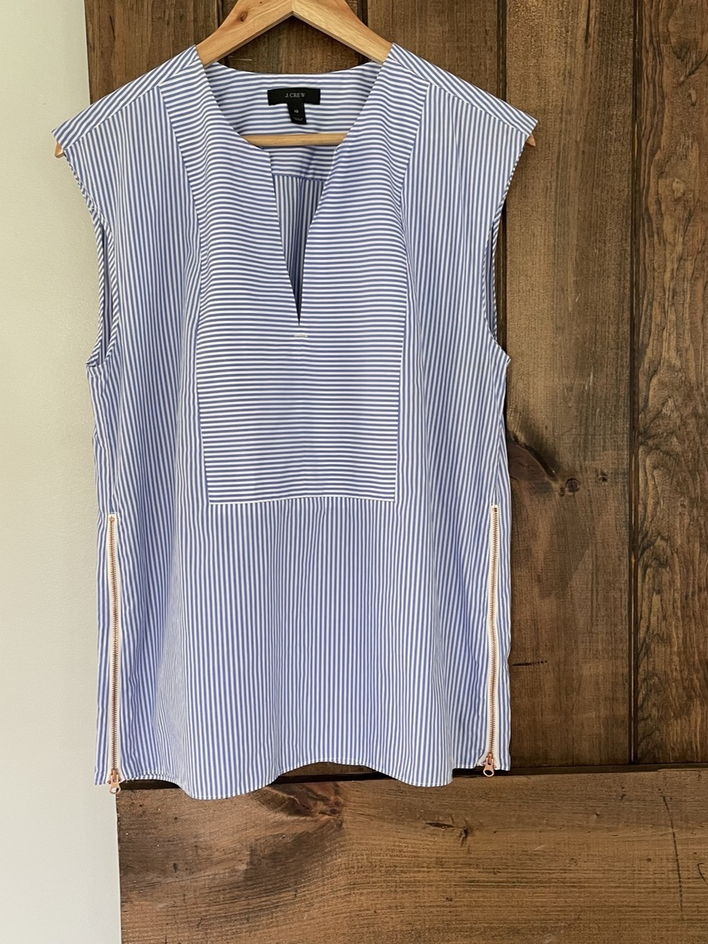 J. Crew Sleeveless Striped Notch Neck Popover Side Zip Sleeveless blouse 10